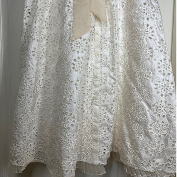 ECI New York 100% Silk Ivory Eyelet Ruffle Mini Spaghetti Strap Dress Size 10 - Picture 4 of 16